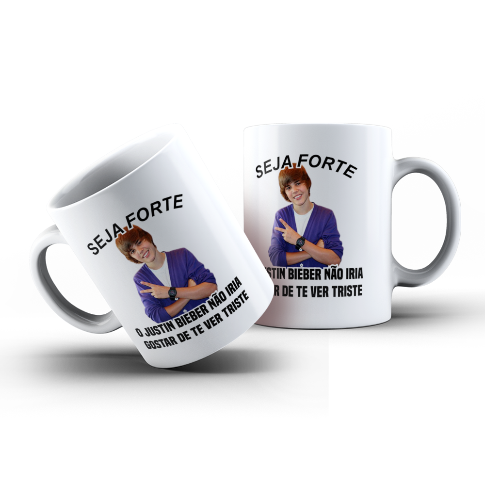 Caneca Justin Bieber Seja Forte - modelo clássico