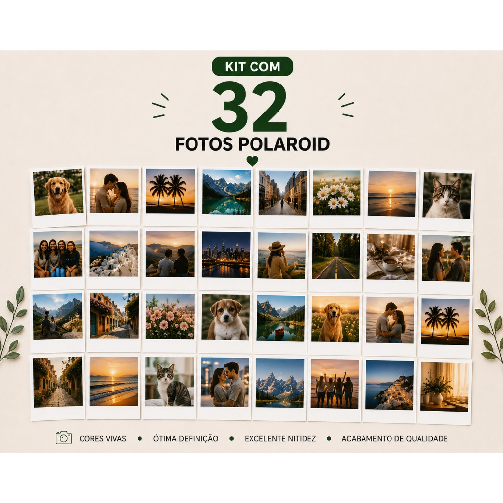 Kit de Fotos Polaroid com 32 fotos